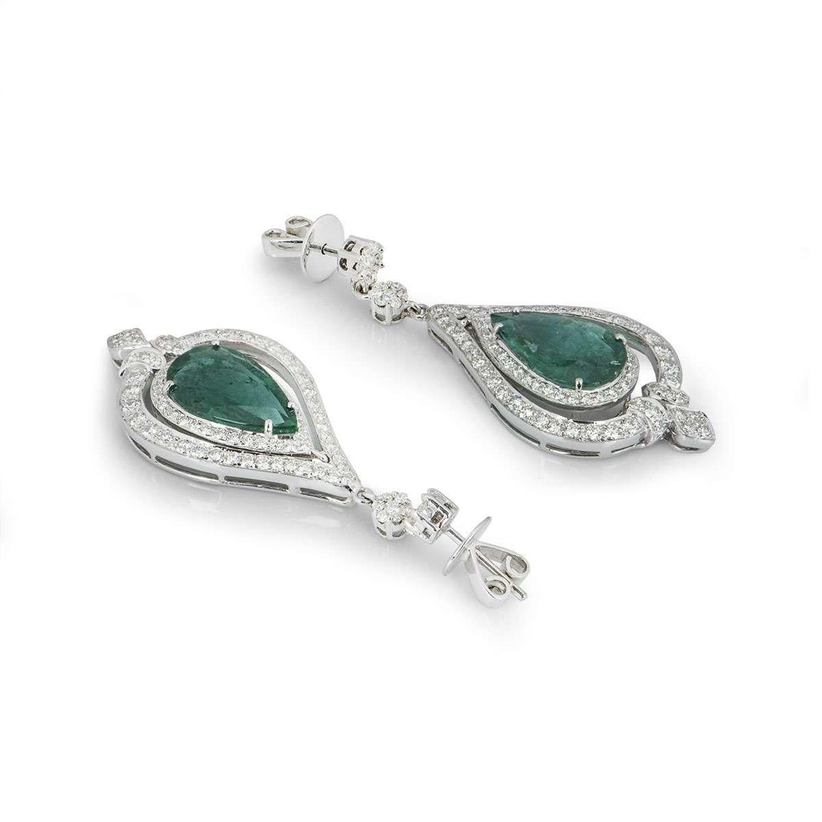 Emerald and Diamond Drop Earrings 8.02 Carat Emeralds 2.44 Carat Diamonds In New Condition For Sale In London, GB