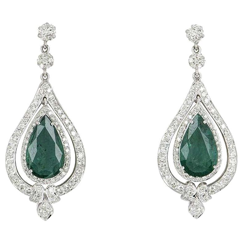 Emerald and Diamond Drop Earrings 8.02 Carat Emeralds 2.44 Carat Diamonds