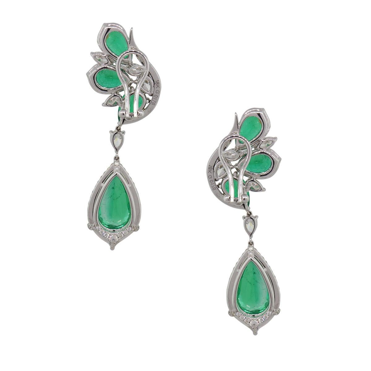 Pear Cut Emerald and Diamond Drop Earrings