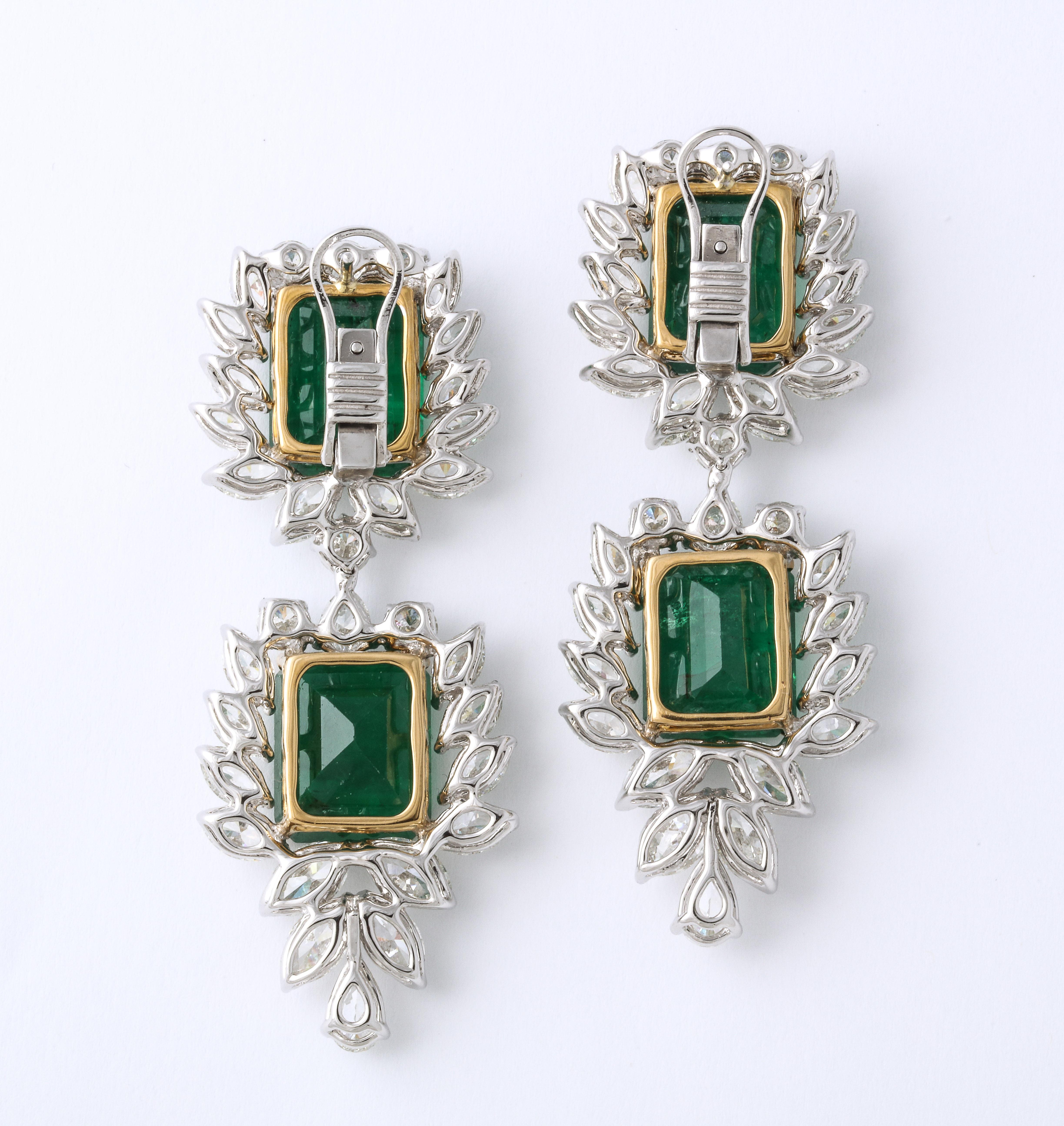 Emerald Cut Emerald and Diamond Drop Earrings For Sale
