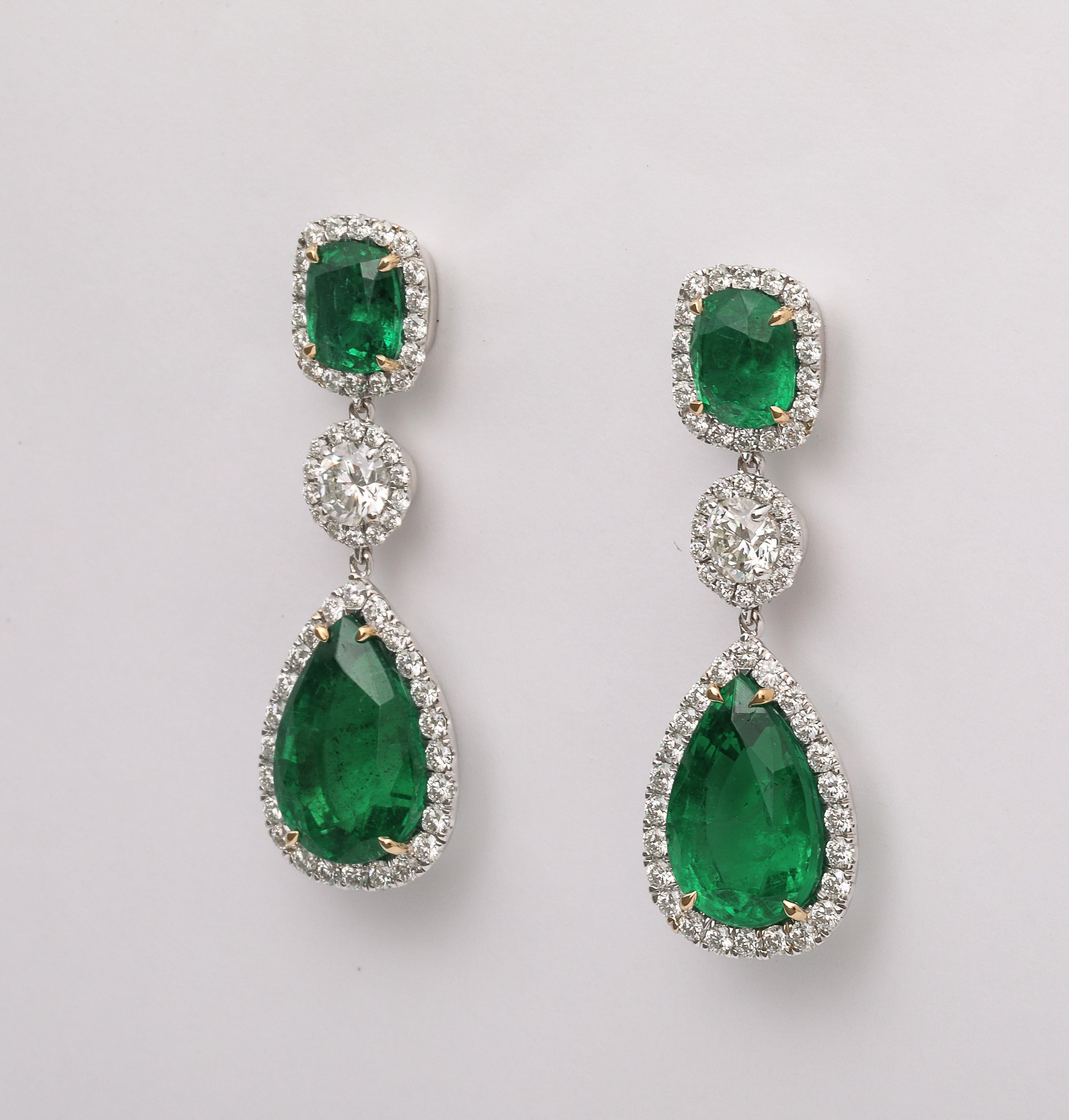 Emerald and Diamond Drop Earrings For Sale 1