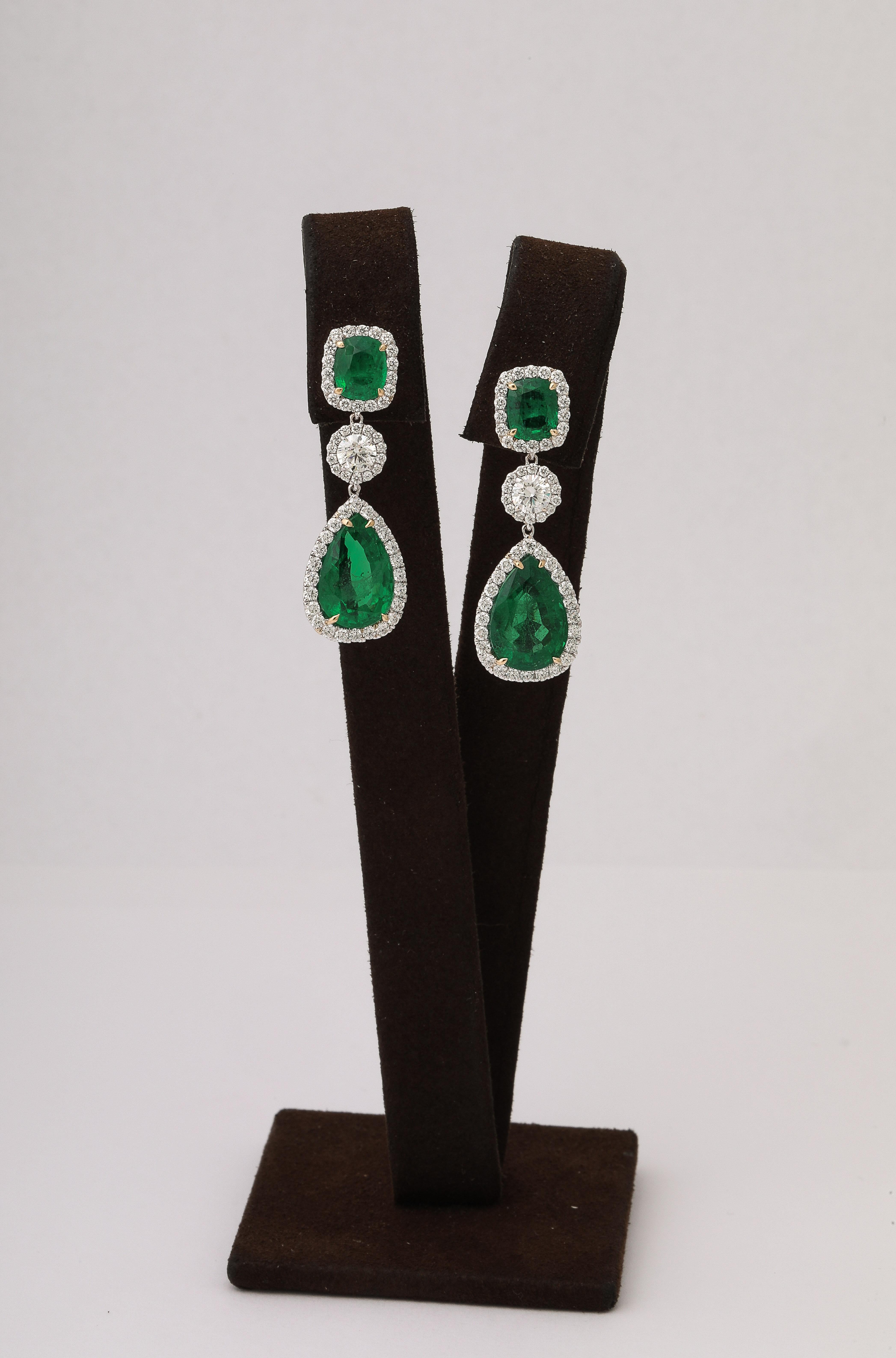 Emerald and Diamond Drop Earrings For Sale 2