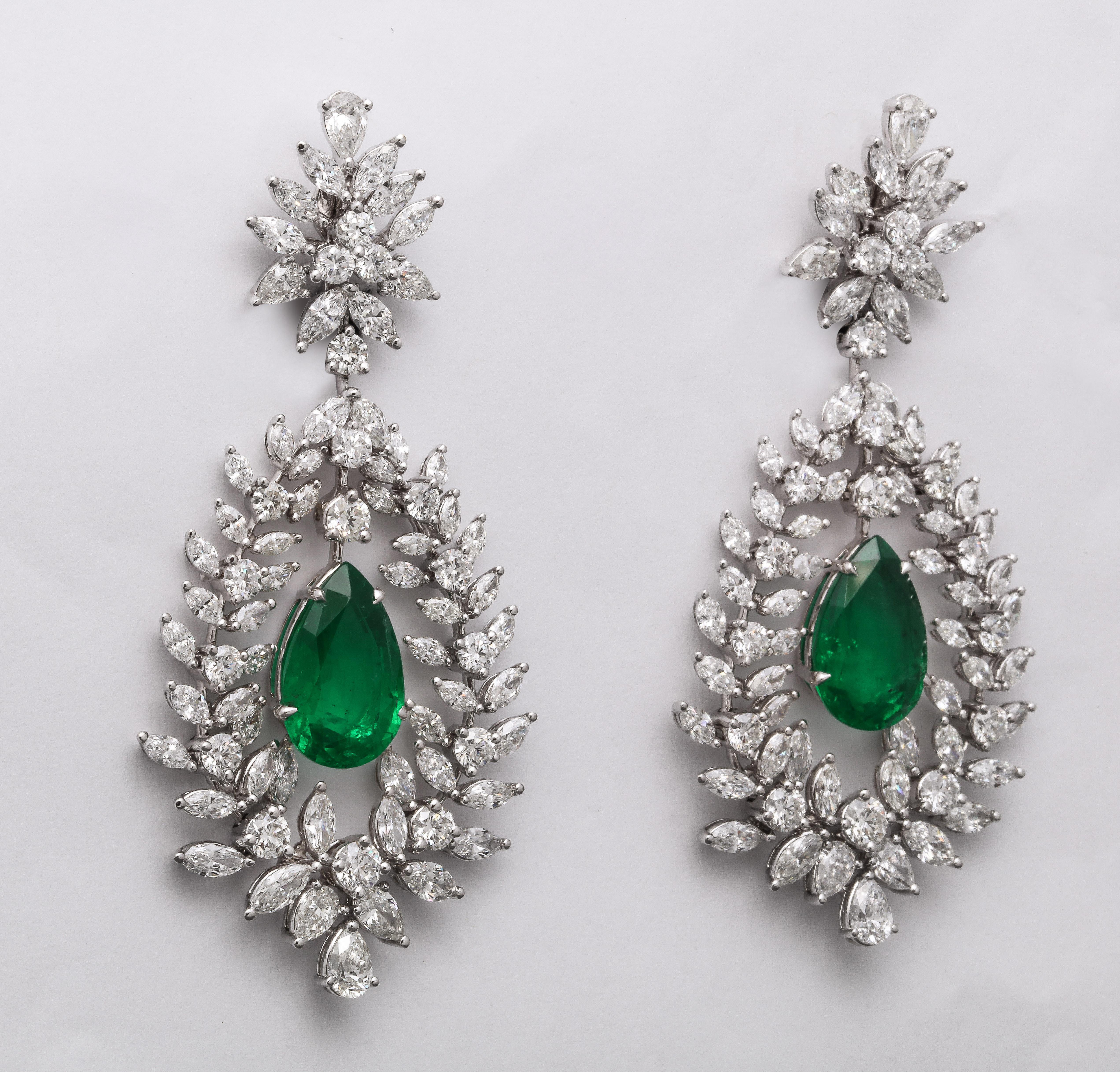 Women's or Men's Emerald and Diamond Drop Earrings For Sale