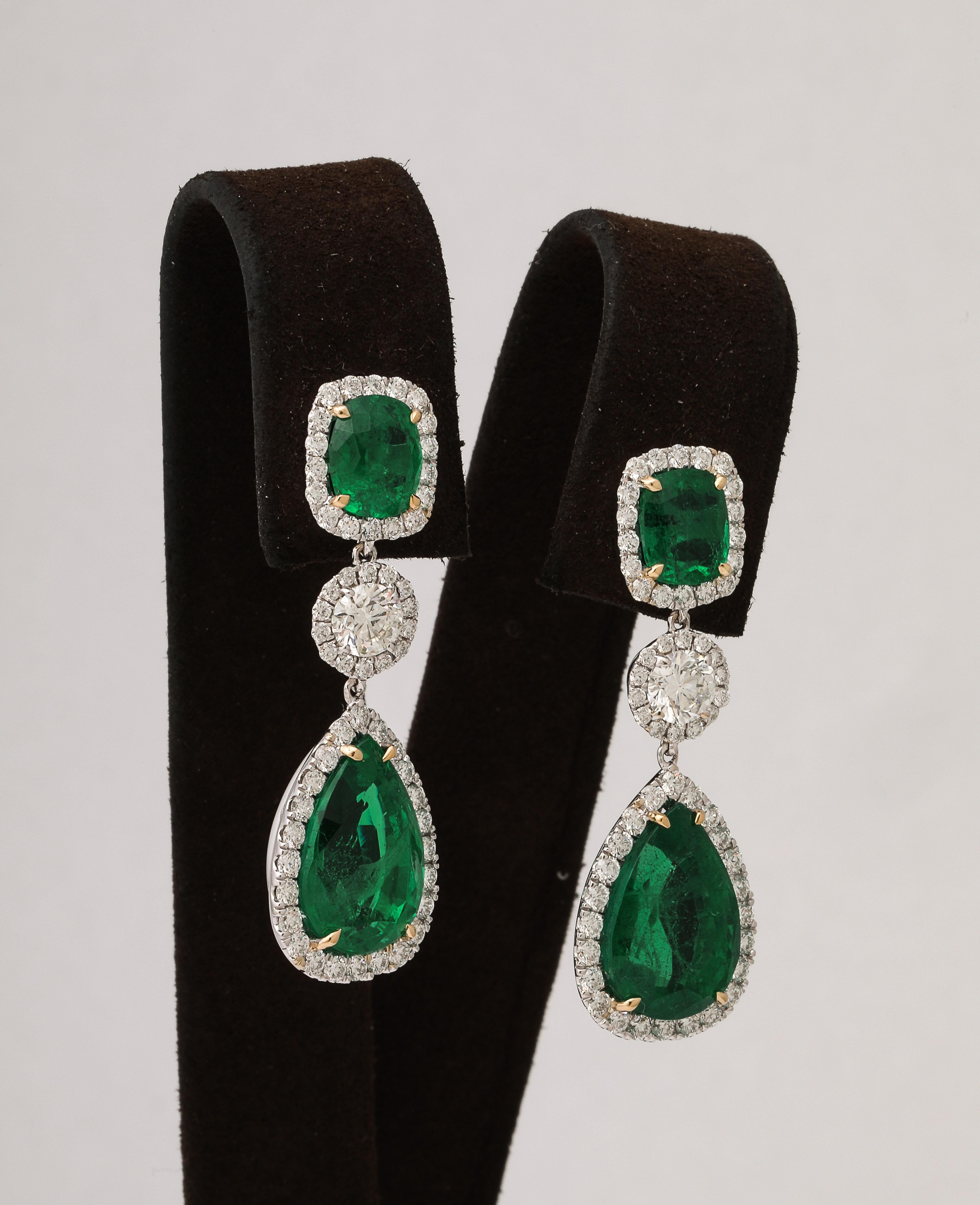 Emerald and Diamond Drop Earrings For Sale 3