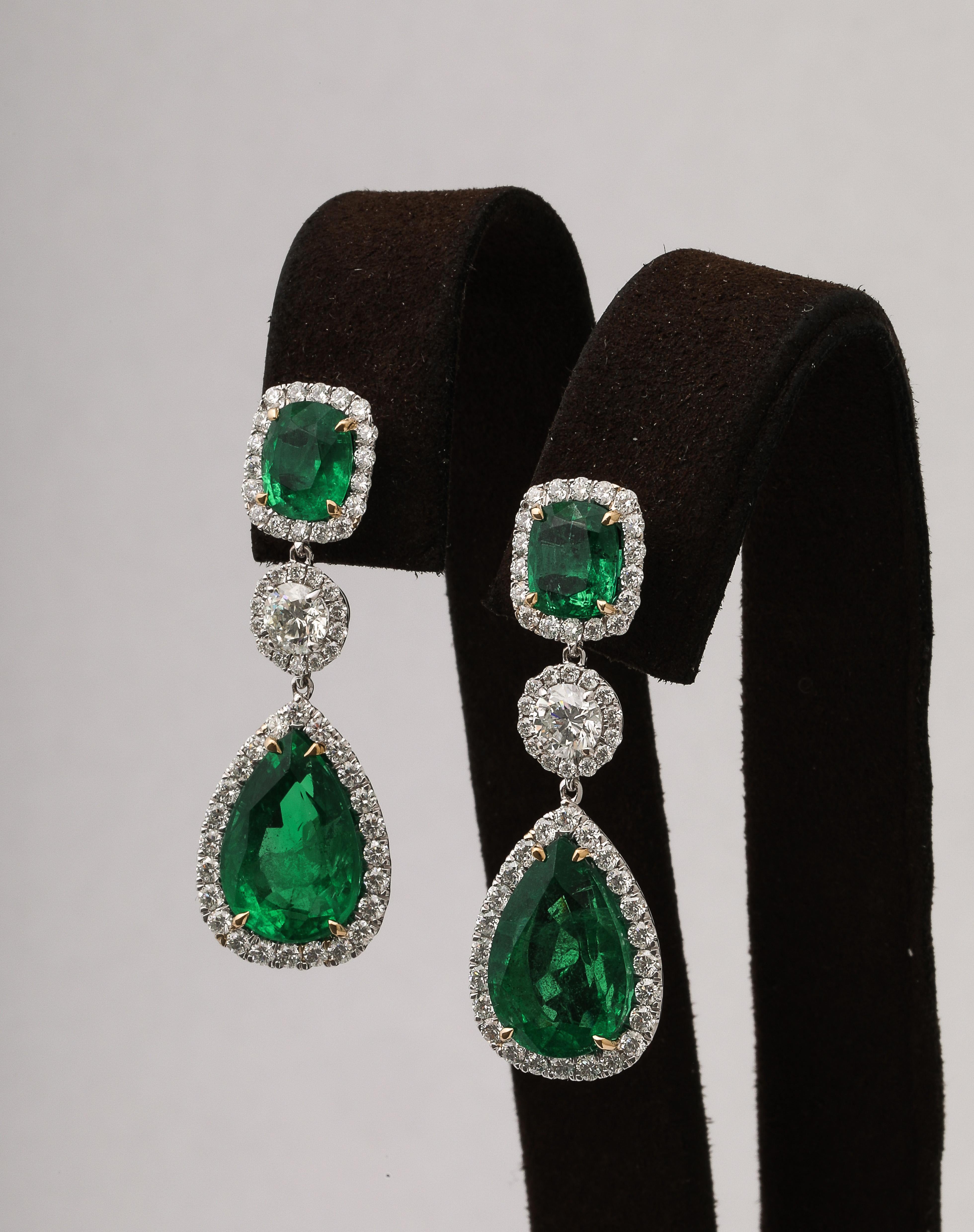 Emerald and Diamond Drop Earrings For Sale 4