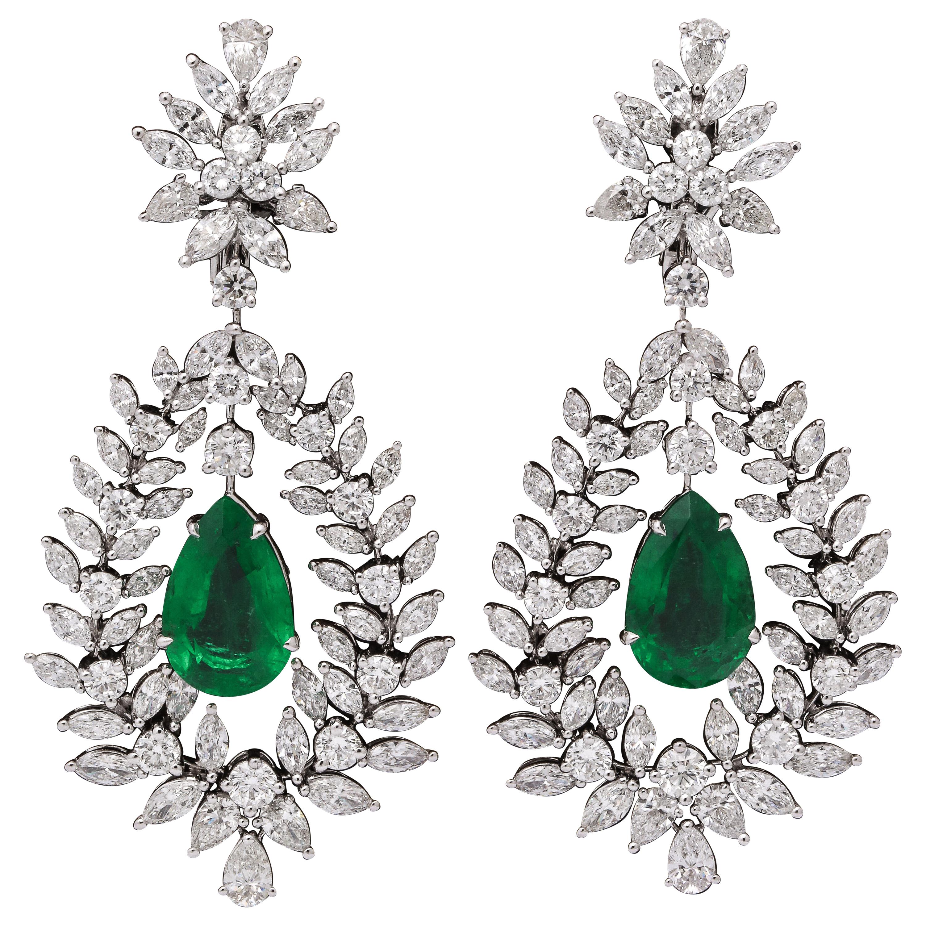 Smaragd- und Diamant-Tropfen-Ohrringe