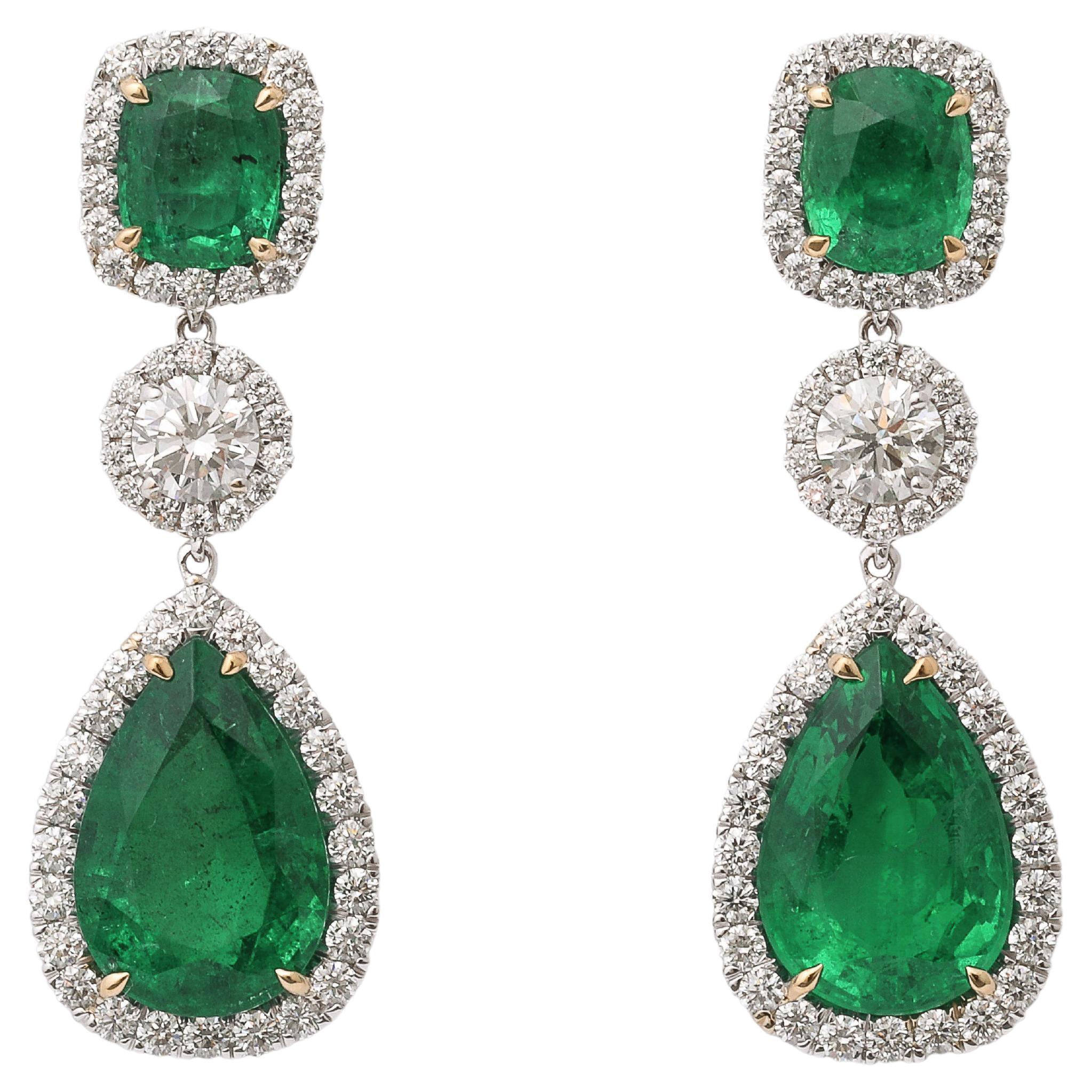 Emerald and Diamond Drop Earrings