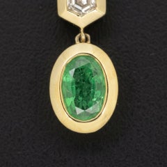 Emerald and Diamond Drop Earrings in 14k Yellow Gold