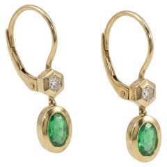 Emerald and Diamond Drop Earrings in 14k Yellow Gold