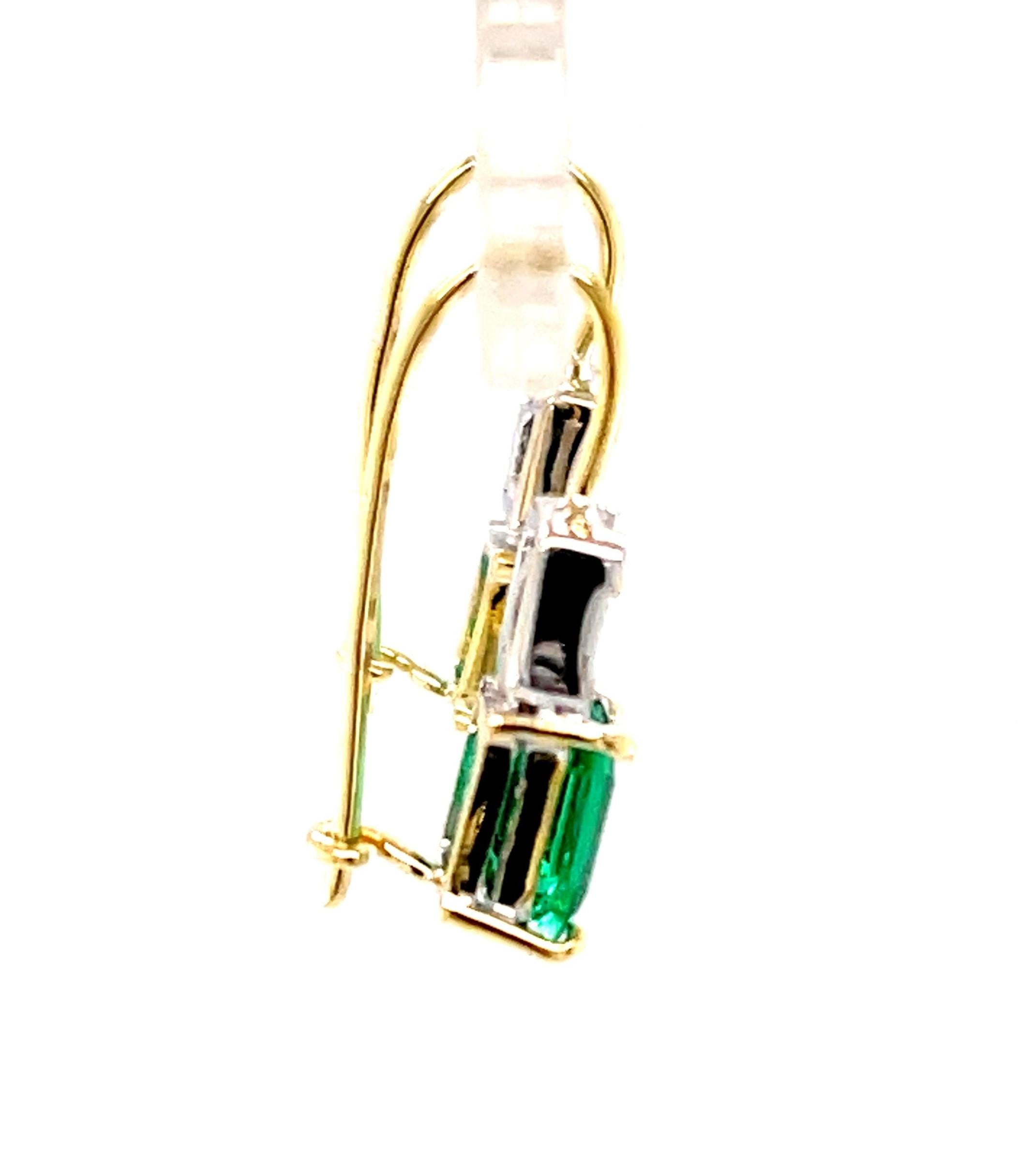 Emerald and Diamond Drop Earrings in 18k White and Yellow Gold, 1.39 Carats In New Condition For Sale In Los Angeles, CA