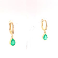 Emerald and Diamond Drop Earrings in 18K Yellow Gold