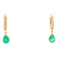 Emerald and Diamond Drop Earrings in 18K Yellow Gold