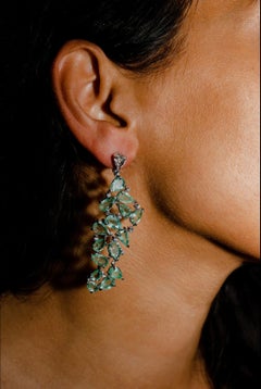 Emerald and Diamond Drop Earrings Set in 18k White Gold