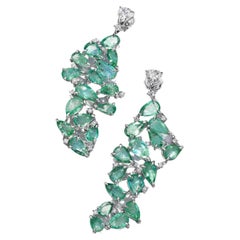 Emerald and Diamond Drop Earrings Set in 18k White Gold