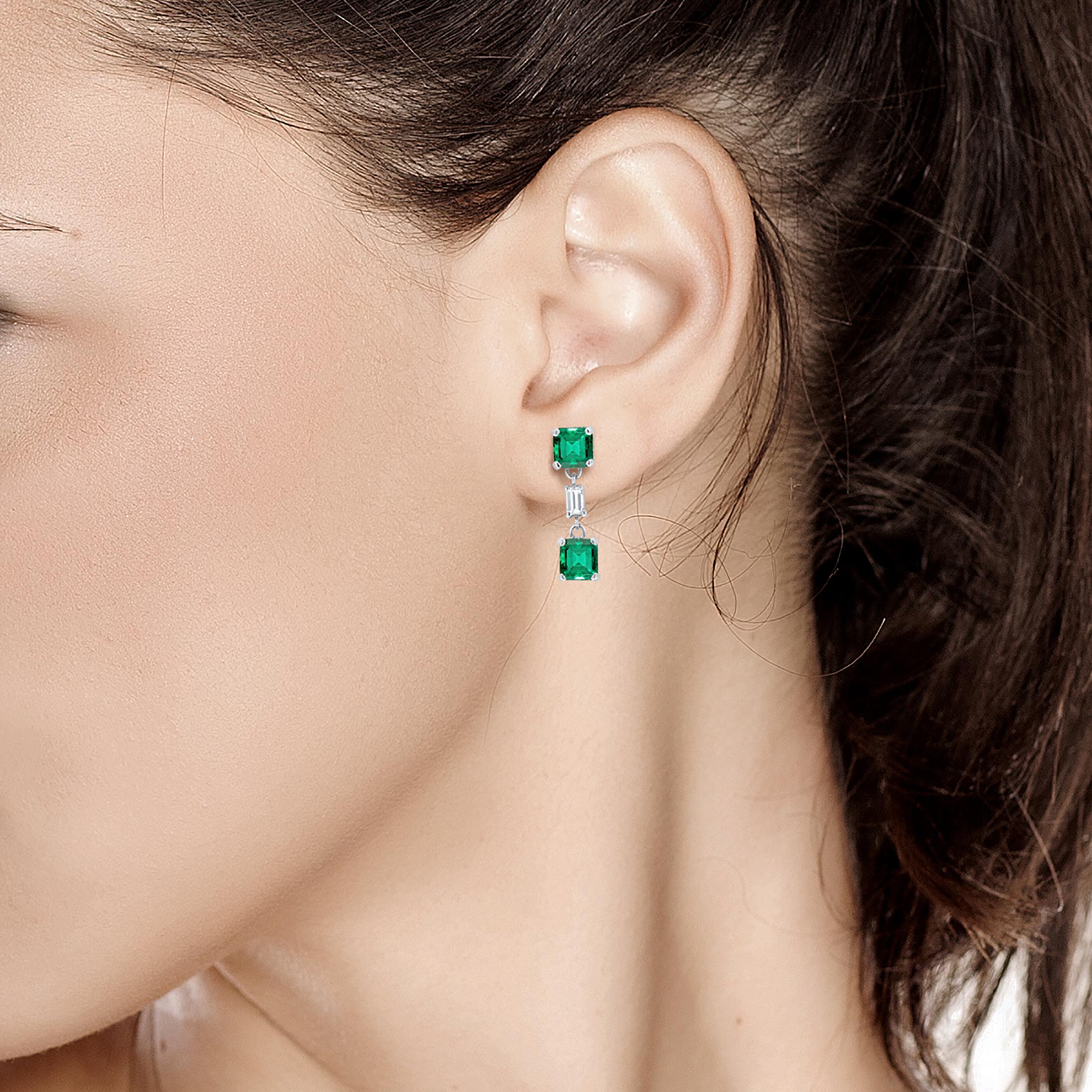 Women's Emerald and Diamond Drop Earrings Weighing 3.65 Carat