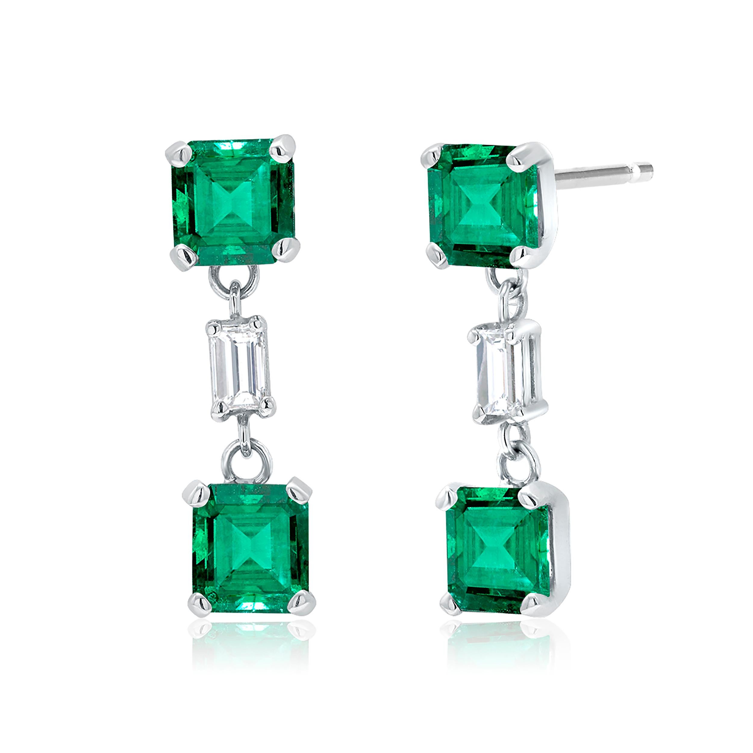 Contemporary Emerald and Diamond Drop Earrings Weighing 3.65 Carat