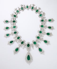 Emerald and Diamond Drop Necklace