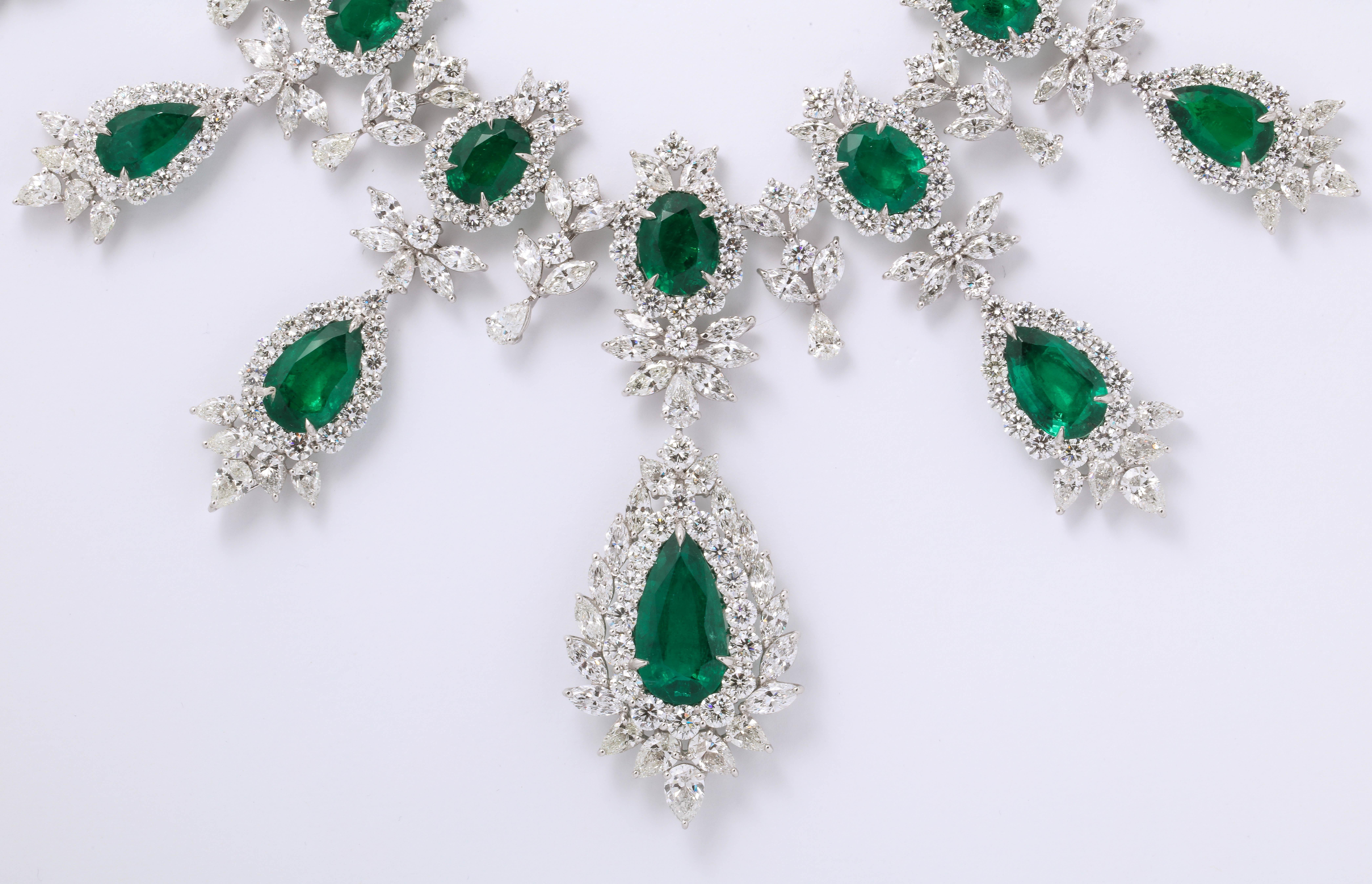 Women's or Men's Emerald and Diamond Drop Necklace For Sale