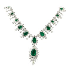 Emerald and Diamond Drop Necklace