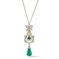 Emerald and Diamond Drop Pendant Necklace