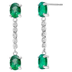 Emerald and Diamond Drop White Gold Drop Earrings