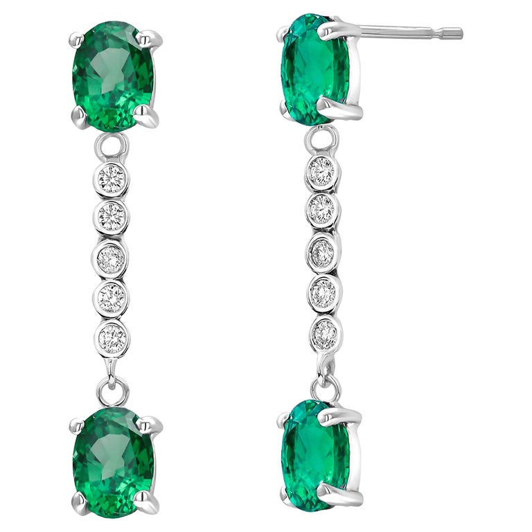 Emerald and Diamond Drop White Gold Drop Earrings at 1stDibs