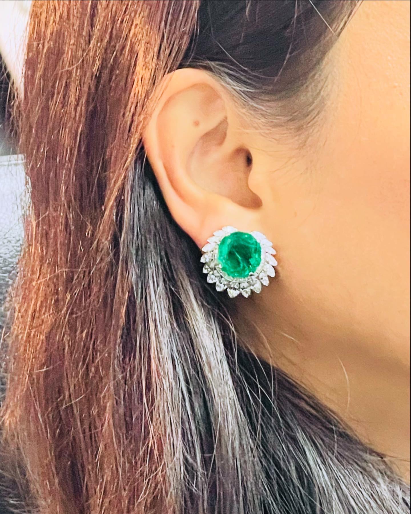 Emerald and Diamond Ear Clips in Platinum, By HARRY WINSTON. 1