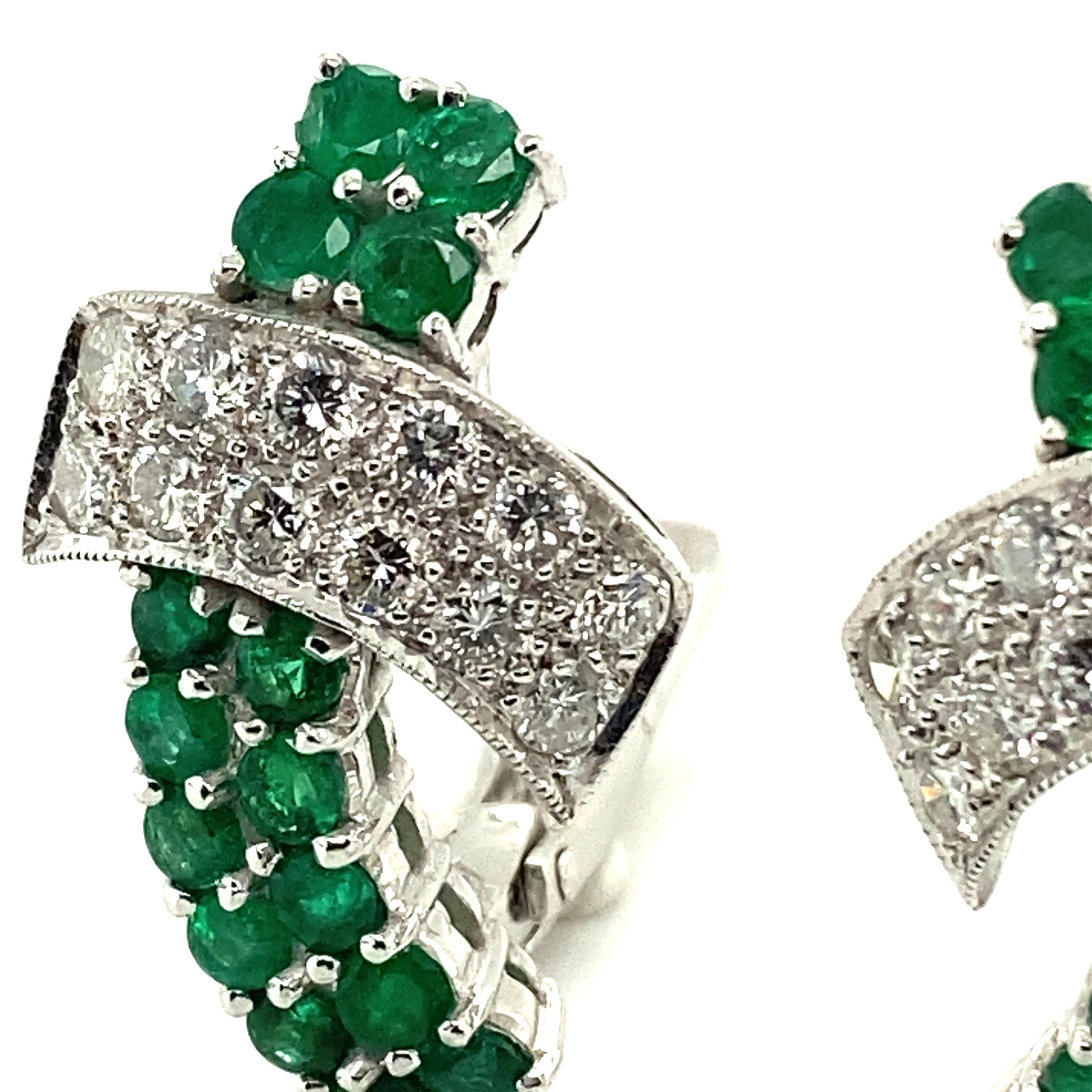 Emerald and Diamond Earclips in 18 Karat White Gold 4