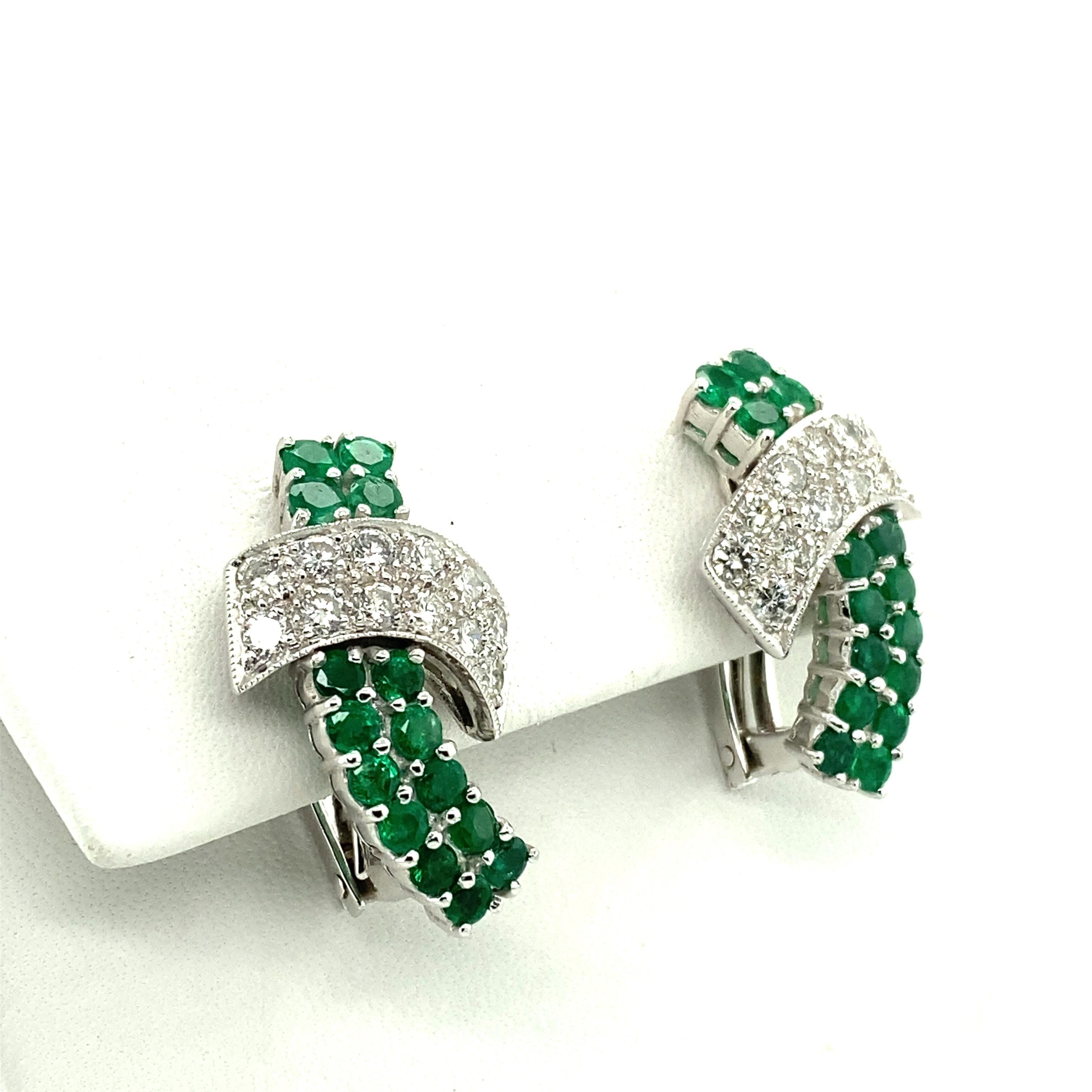 Emerald and Diamond Earclips in 18 Karat White Gold 5