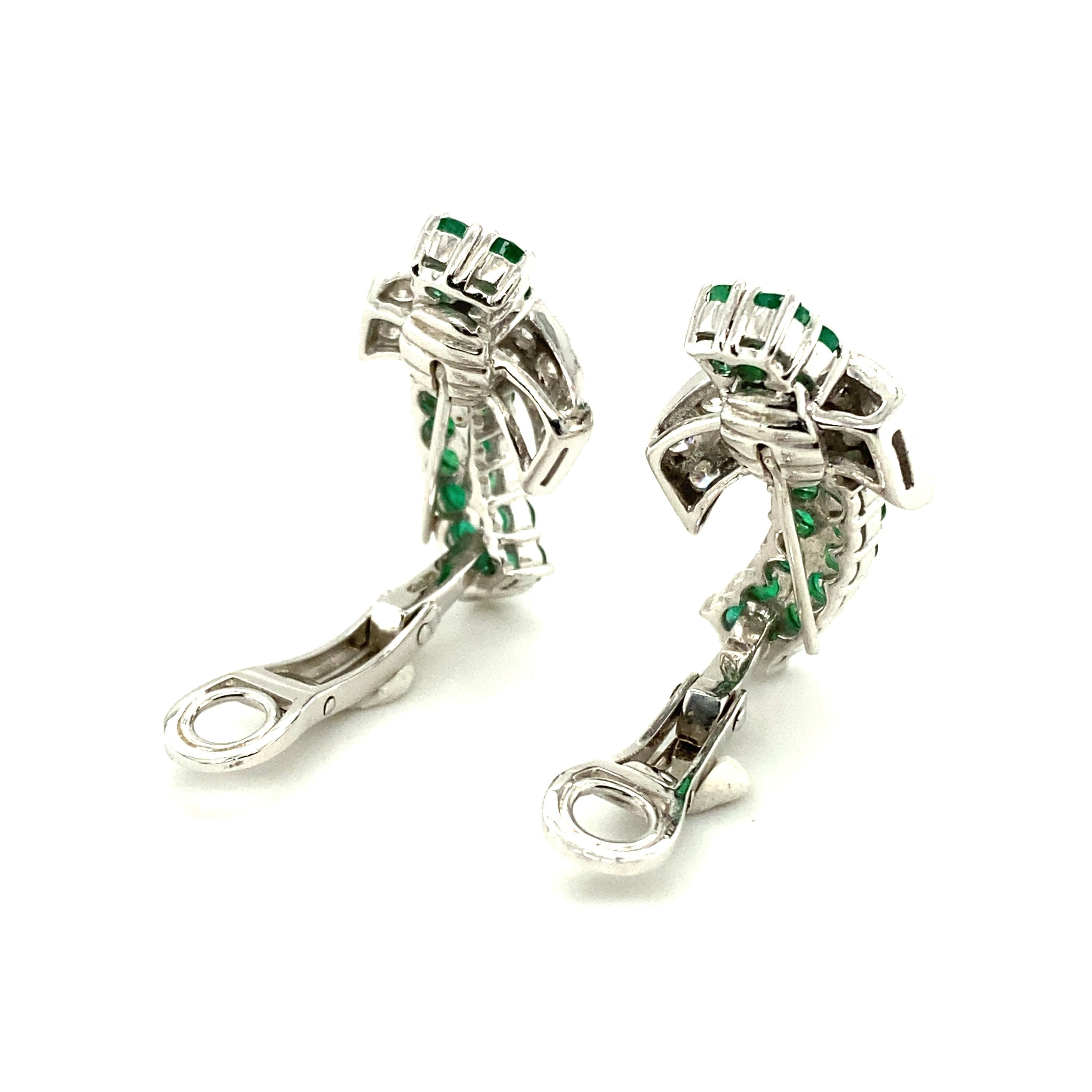 Emerald and Diamond Earclips in 18 Karat White Gold 7