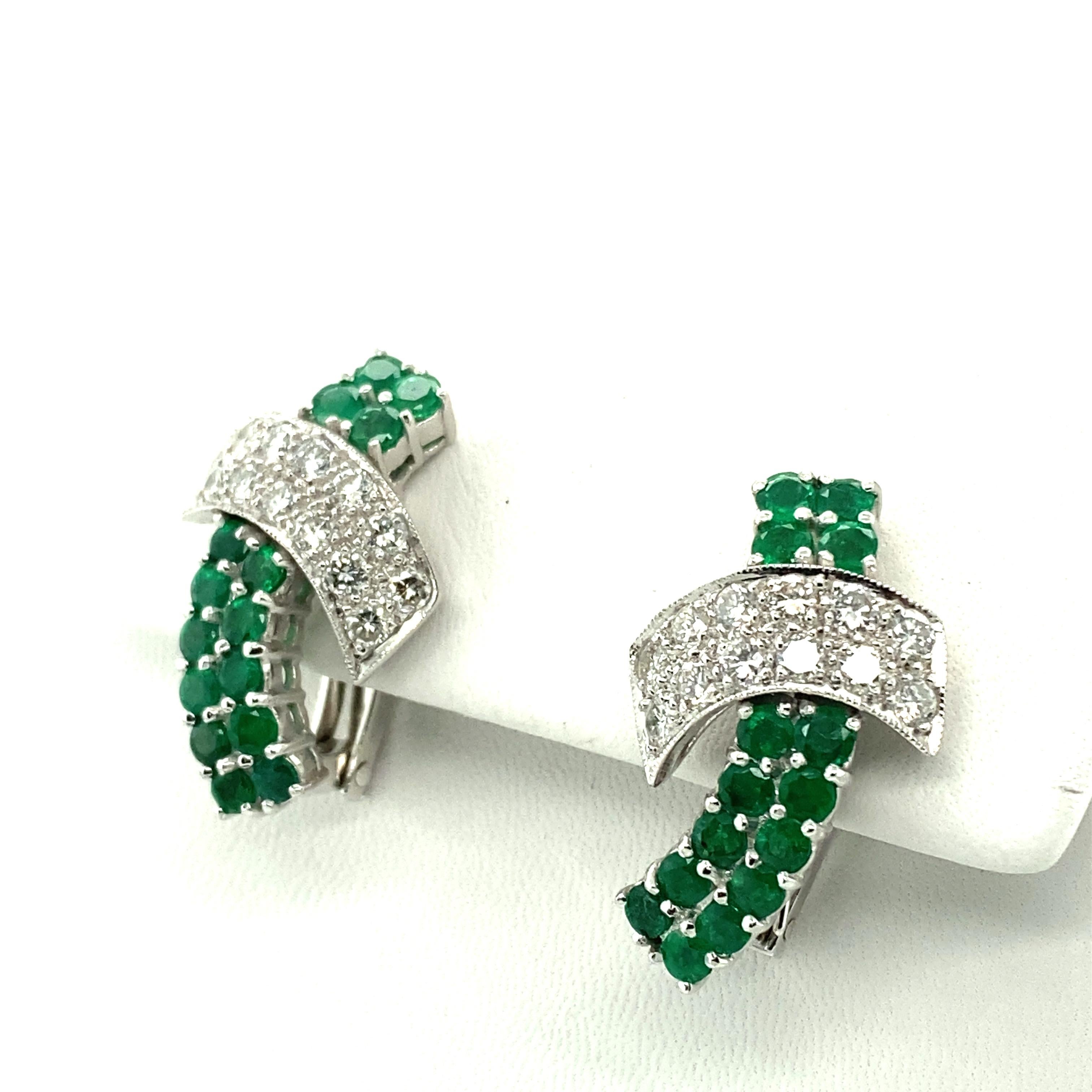 Emerald and Diamond Earclips in 18 Karat White Gold 2