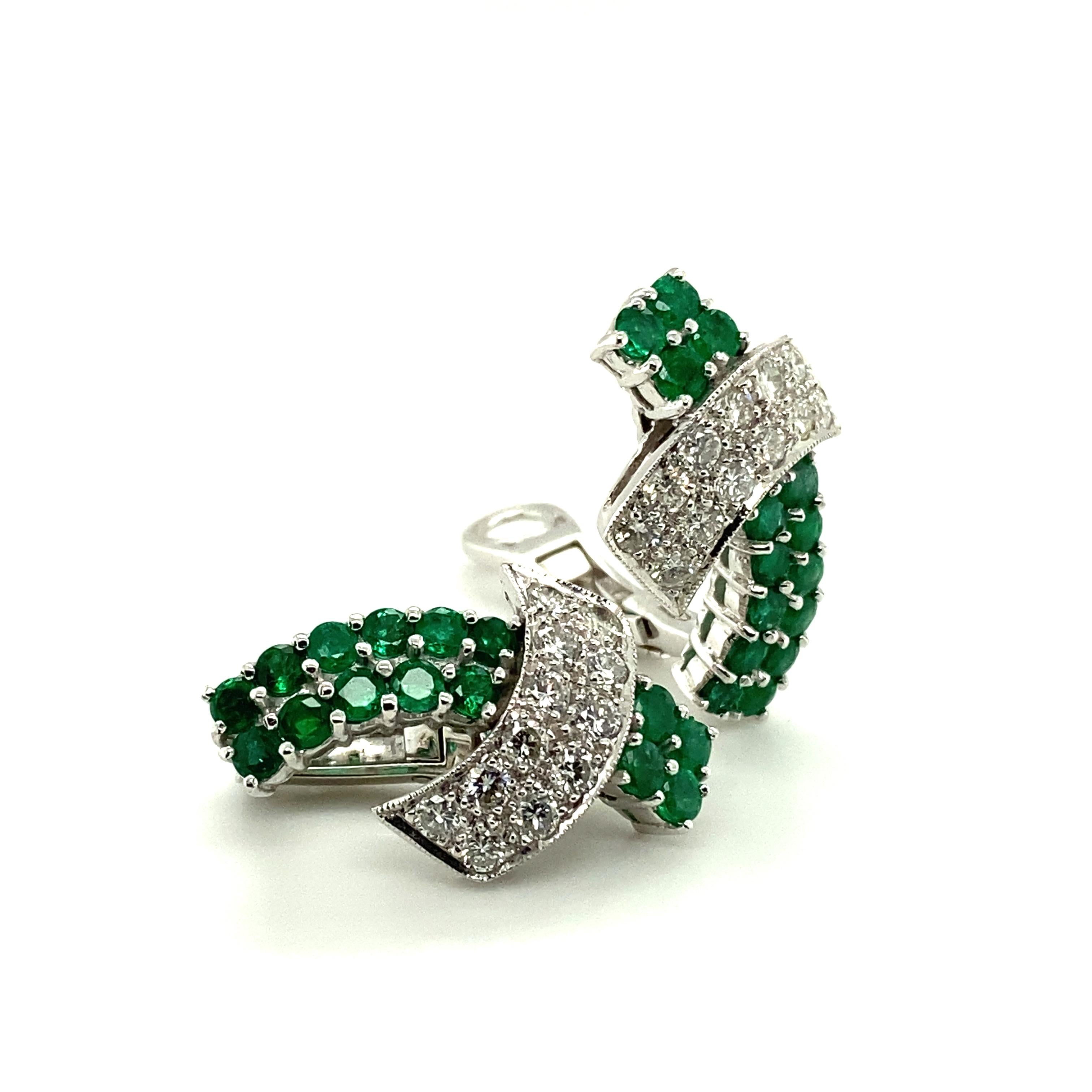 Emerald and Diamond Earclips in 18 Karat White Gold 3