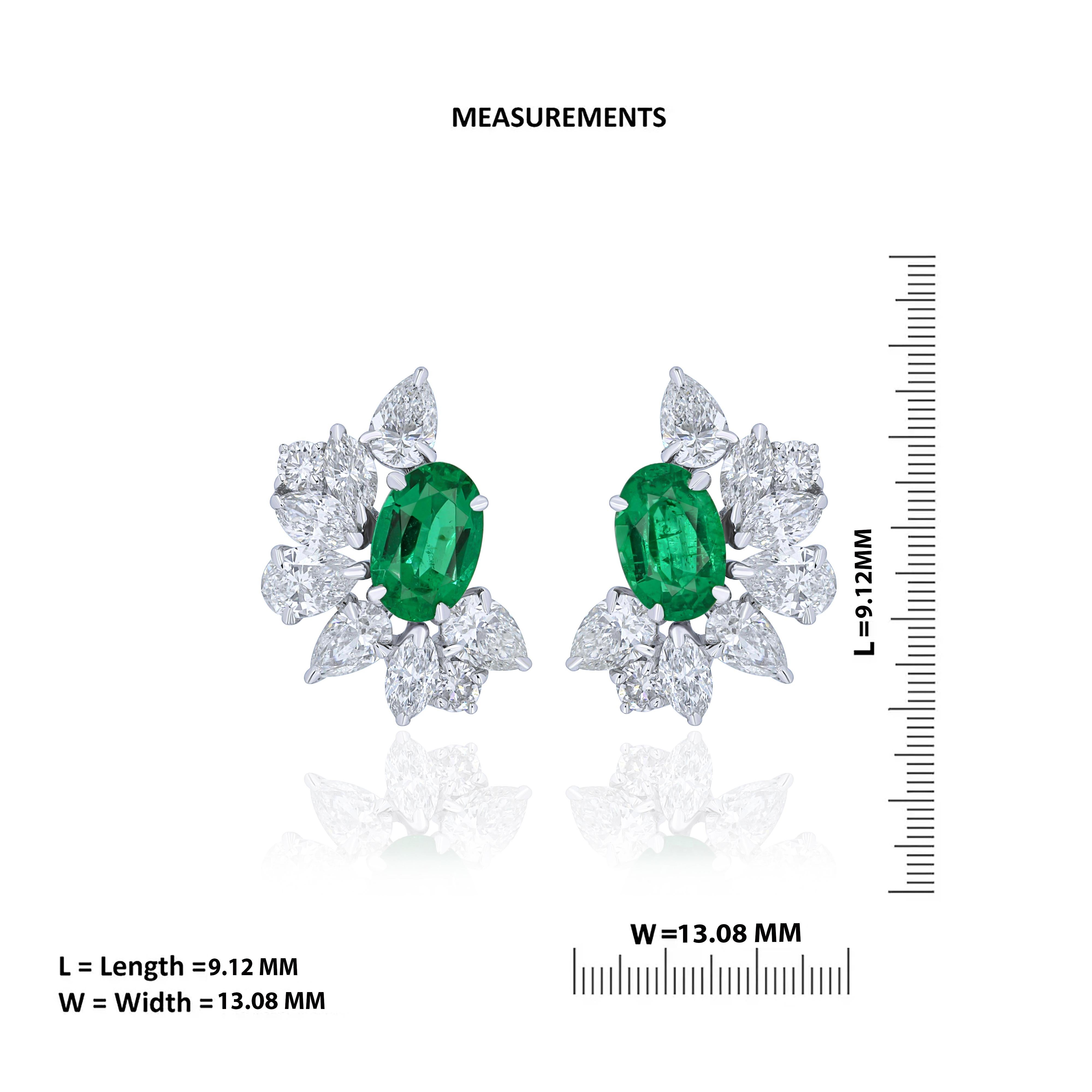 Emerald and Diamond Earring 18 Karat White Gold Handcraft Jewelry, Birth Stone For Sale 1