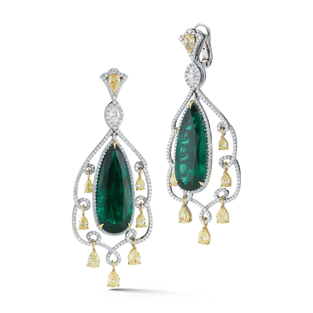 Modern Emerald and Diamond Earring by RayazTakat For Sale