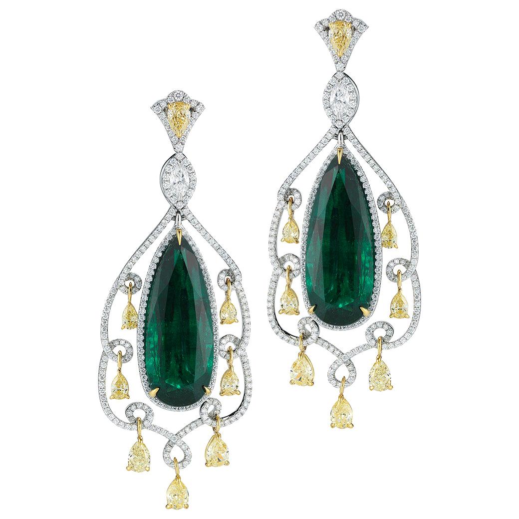 Emerald and Diamond Earring by RayazTakat For Sale