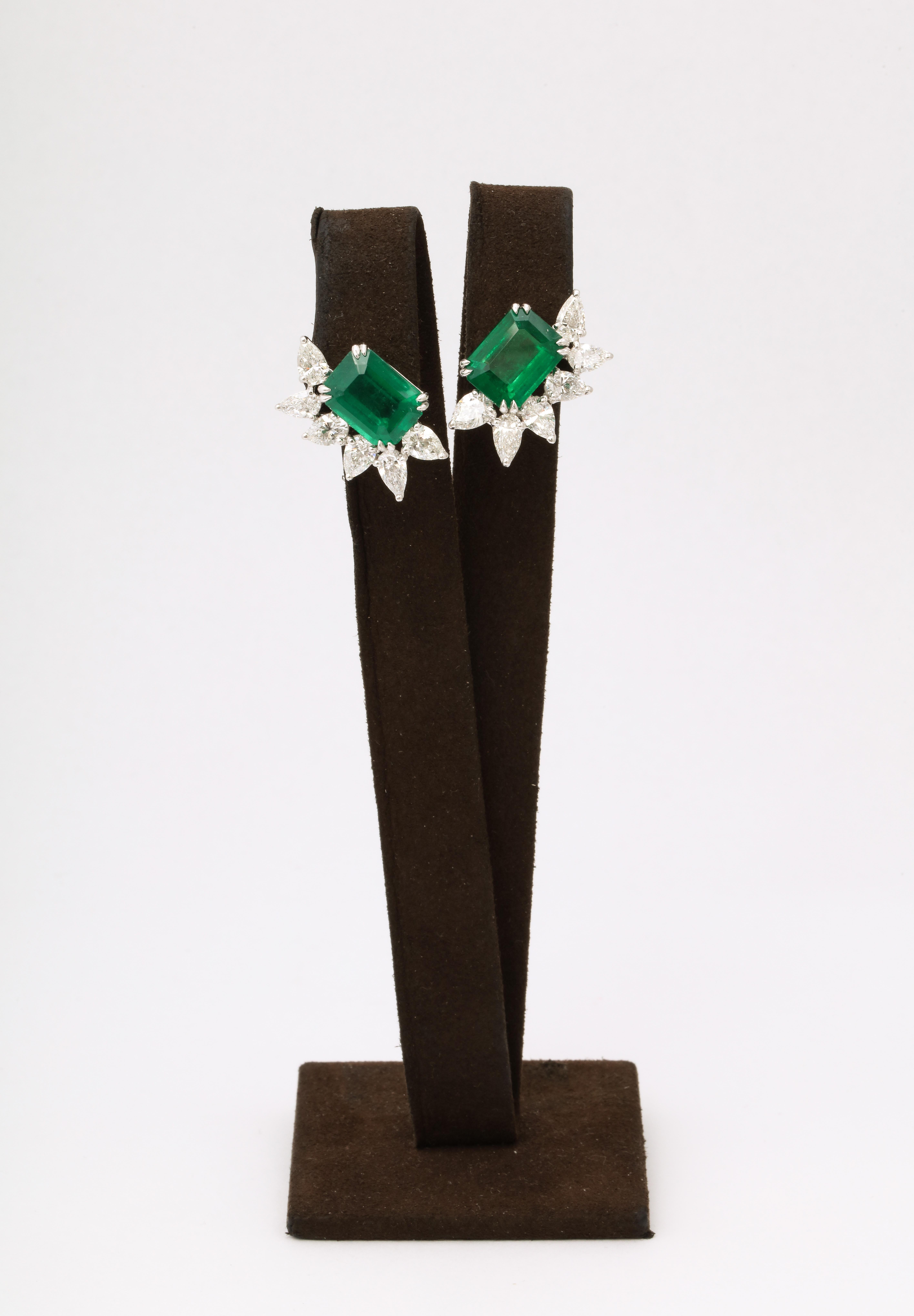 
A remarkable earring found in the highest jewelry houses. 

11.02 carats of certified Intense Green Emerald cut Emeralds. 

4.56 carats of white pear shape diamonds. 

Set in platinum. 

Approximately an inch long from the highest to lowest point.
