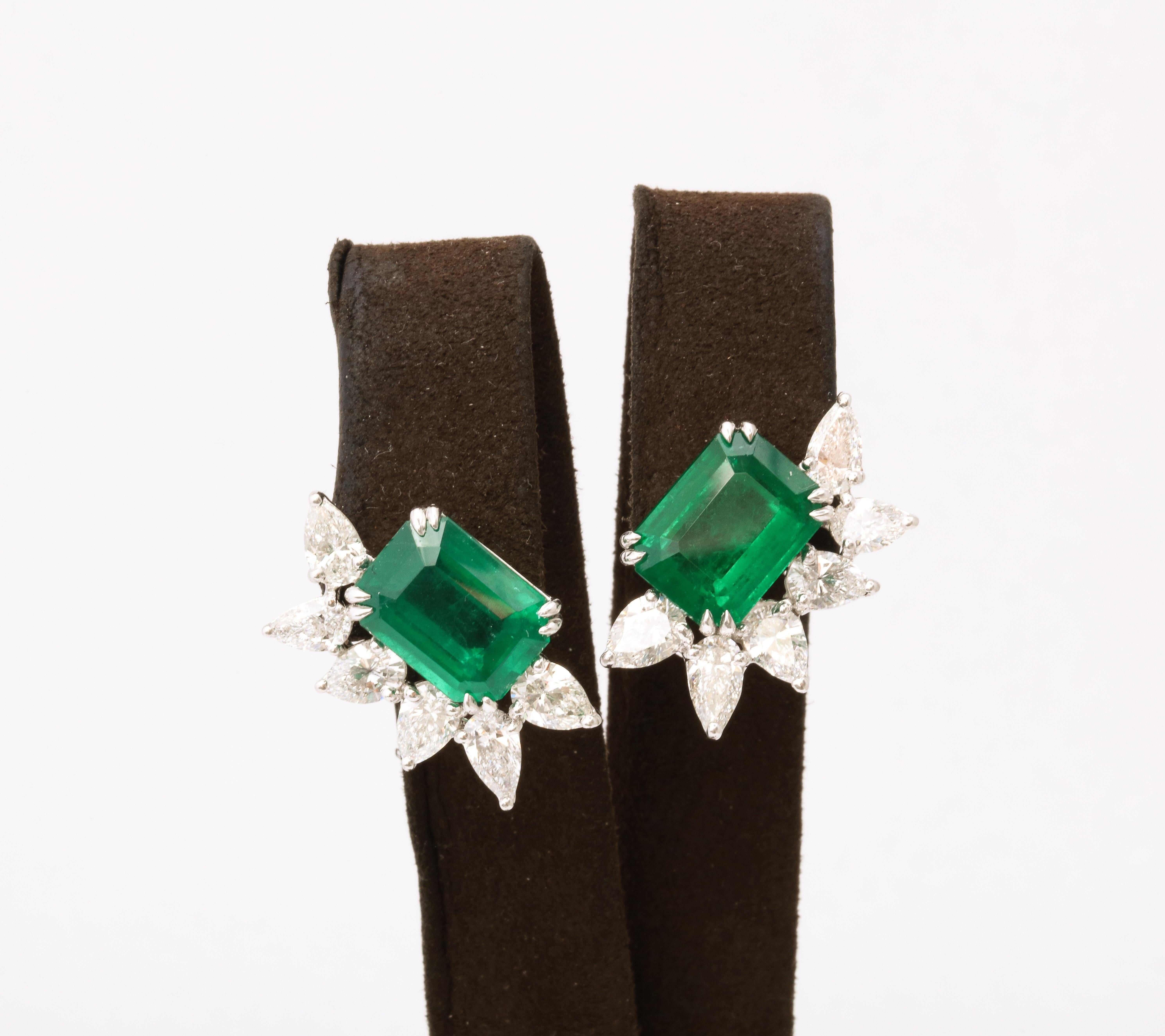 Emerald Cut Emerald and Diamond Earring For Sale