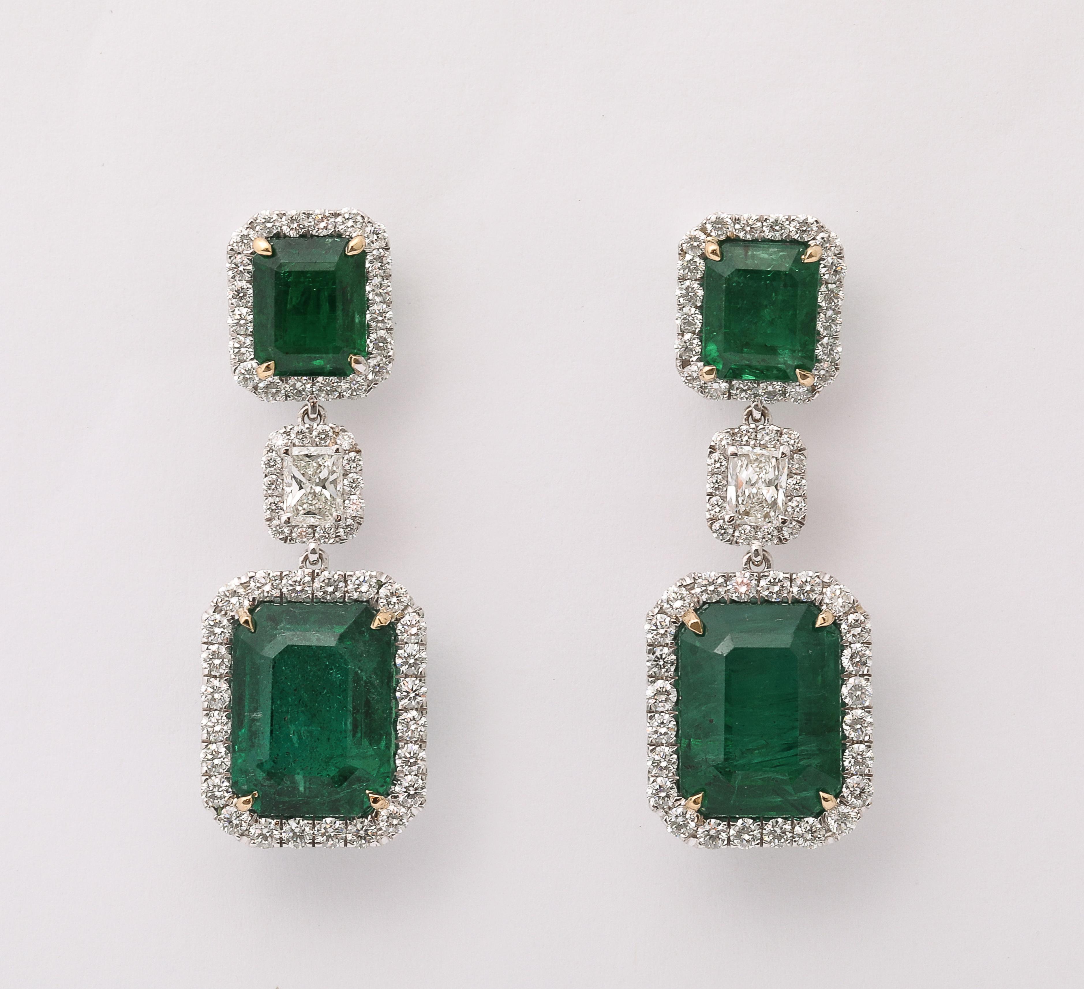 Emerald Cut Emerald and Diamond Earring For Sale
