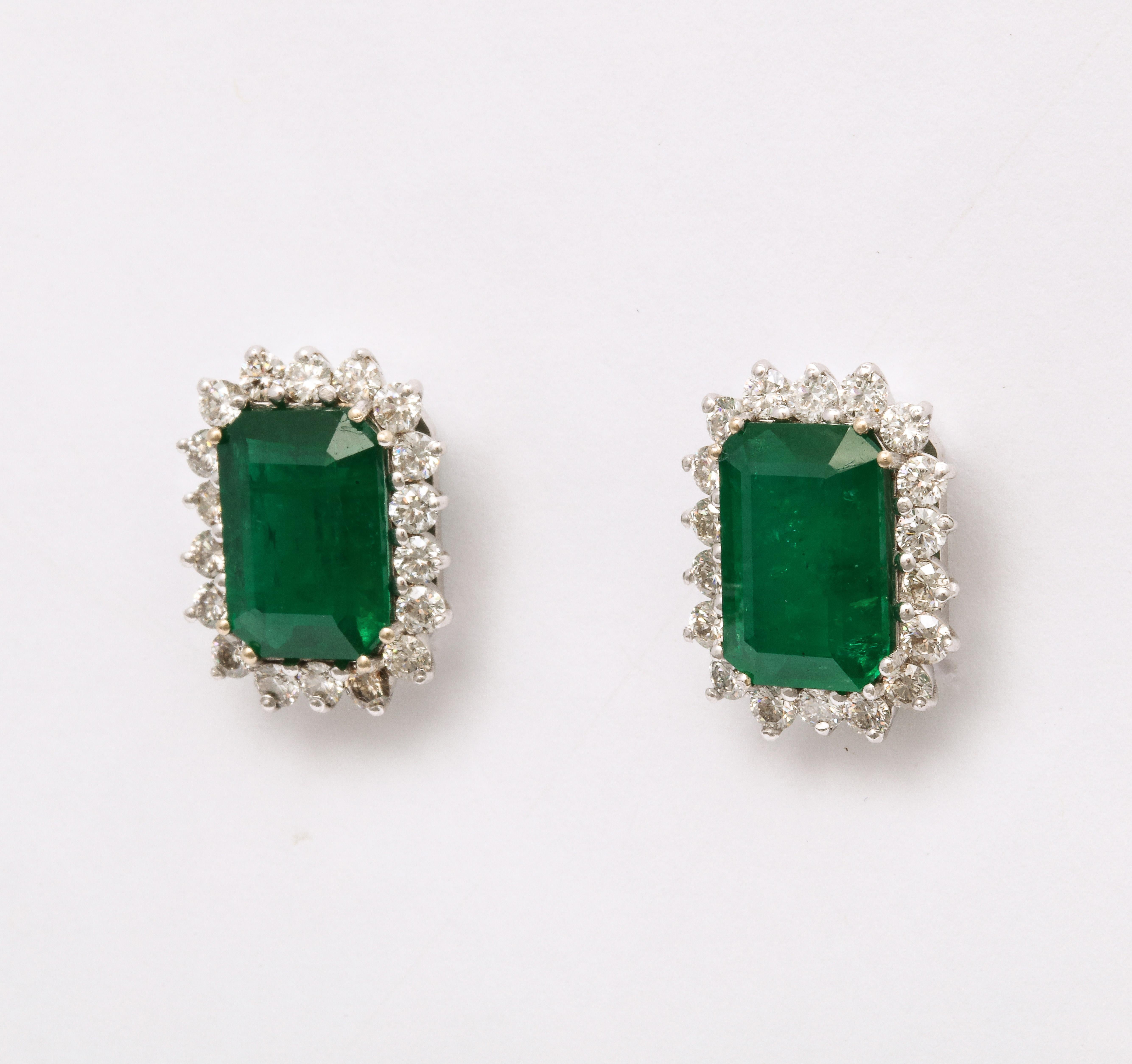 Emerald Cut Emerald and Diamond Earring