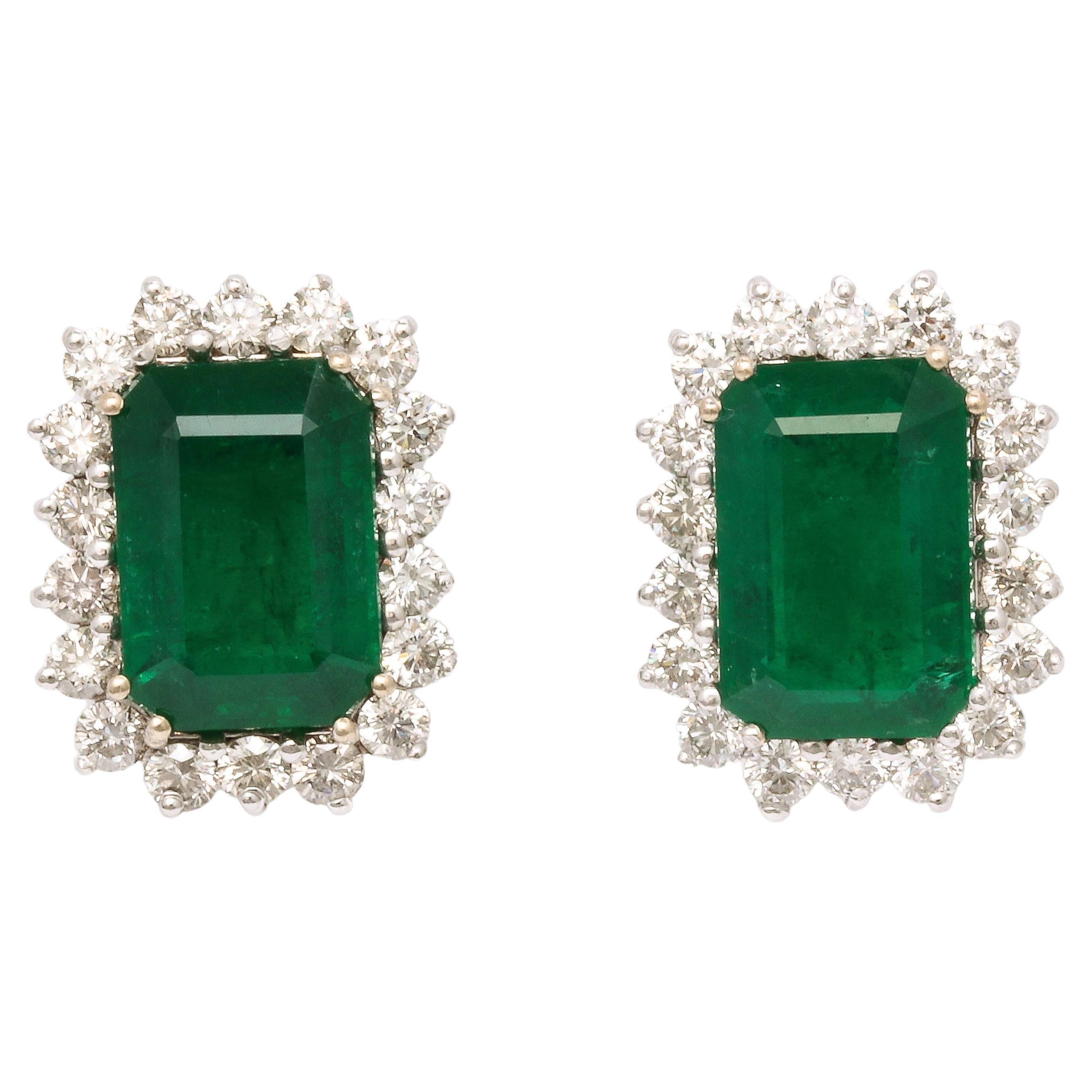 Green Emerald and Diamond Cluster Earrings For Sale at 1stDibs ...