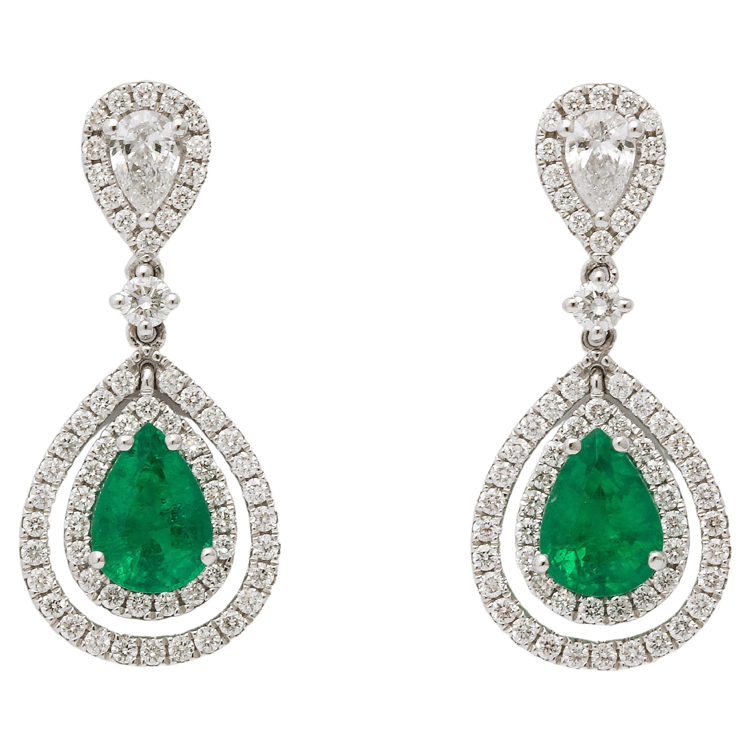 Emerald and Diamond Line Earrings For Sale at 1stDibs