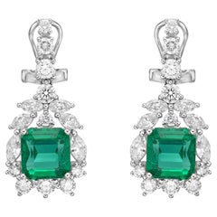 Emerald and Diamond Earring in 18 Karat White Gold