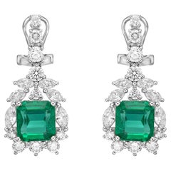 Emerald and Diamond Earring in 18 Karat White Gold