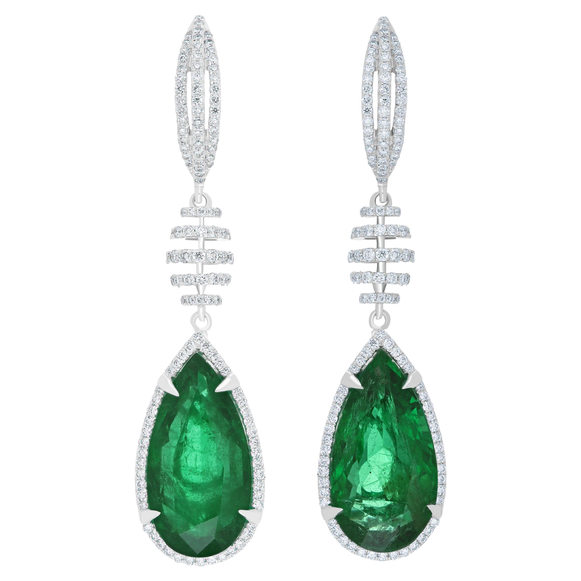 Emerald and Diamond Earring in 18k White Gold for Charismas Party Wear Earring 