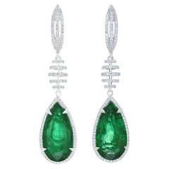 Emerald and Diamond Earring in 18k White Gold for Charismas Party Wear Earring 