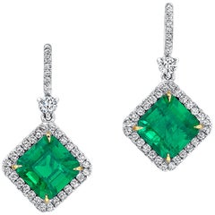 Emerald and Diamond Earrings 18 Karat White Gold Emerald and Diamond Earrings 18 Karat White Gold