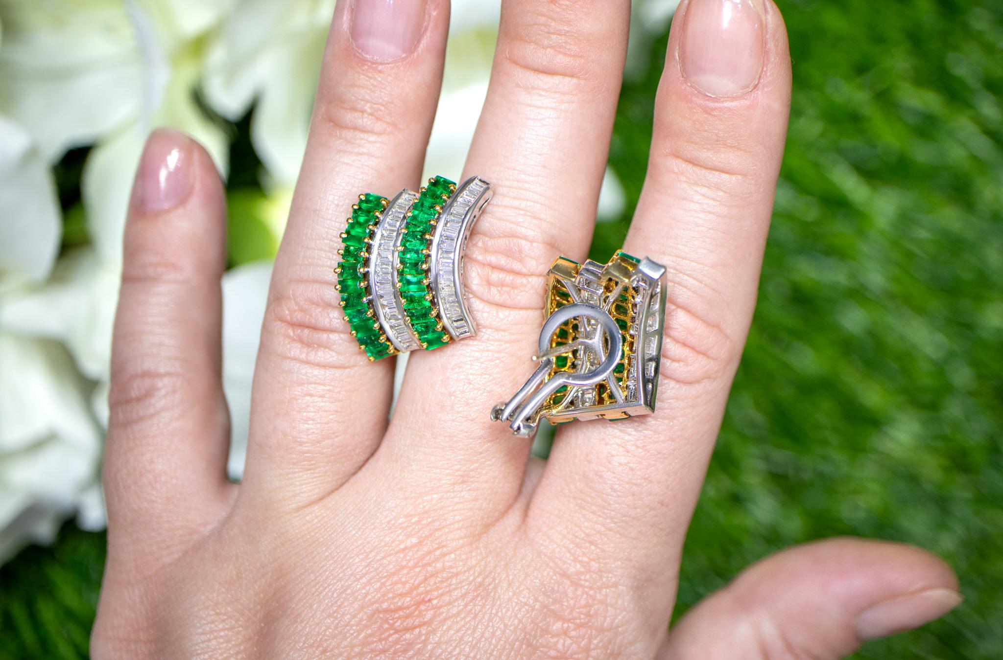 Emerald and Diamond Earrings Baguettes 6.45 Carats 18K Gold In Excellent Condition For Sale In Aliso Viejo, CA