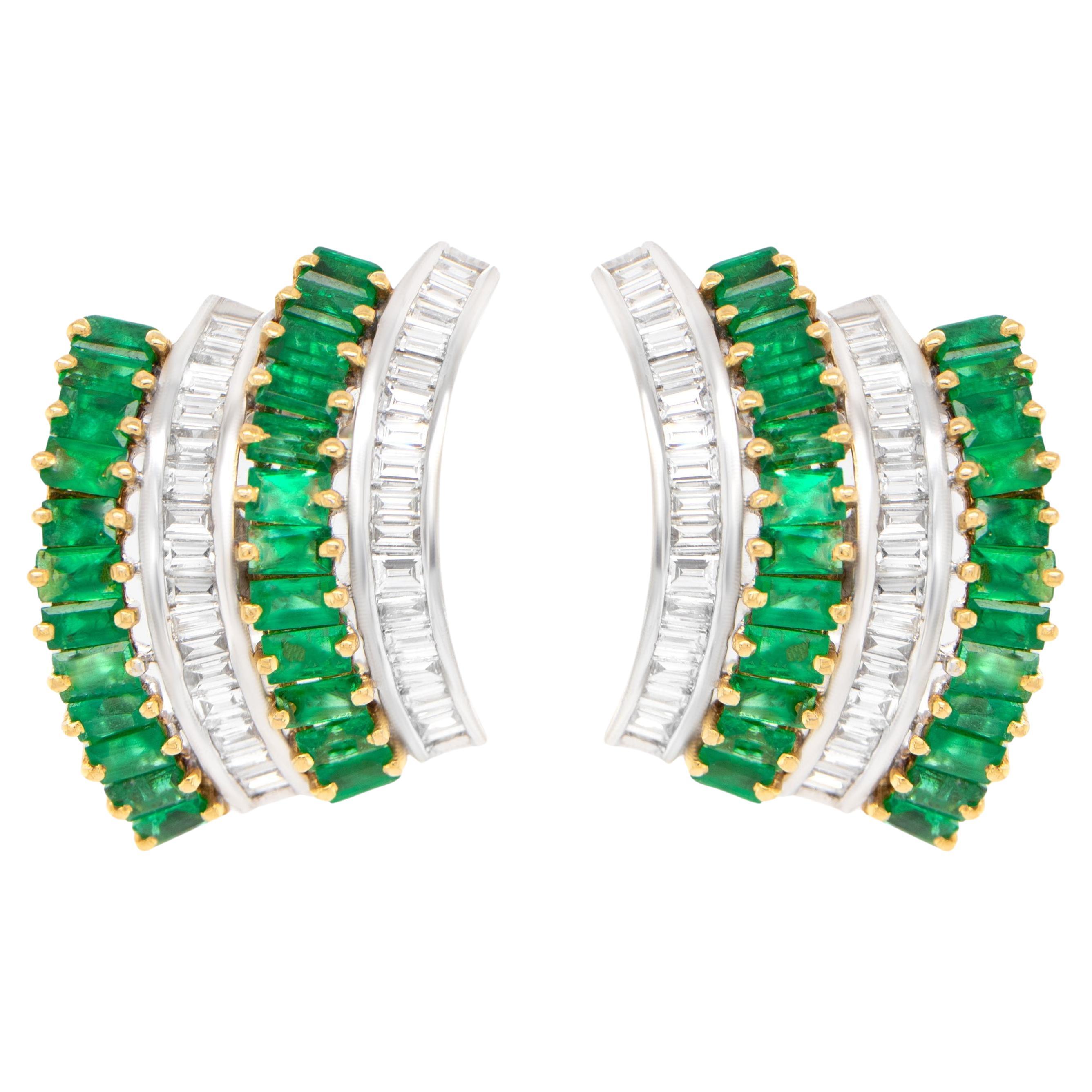 Pendientes Esmeralda y Diamantes Baguettes 6,45 Quilates Oro 18K