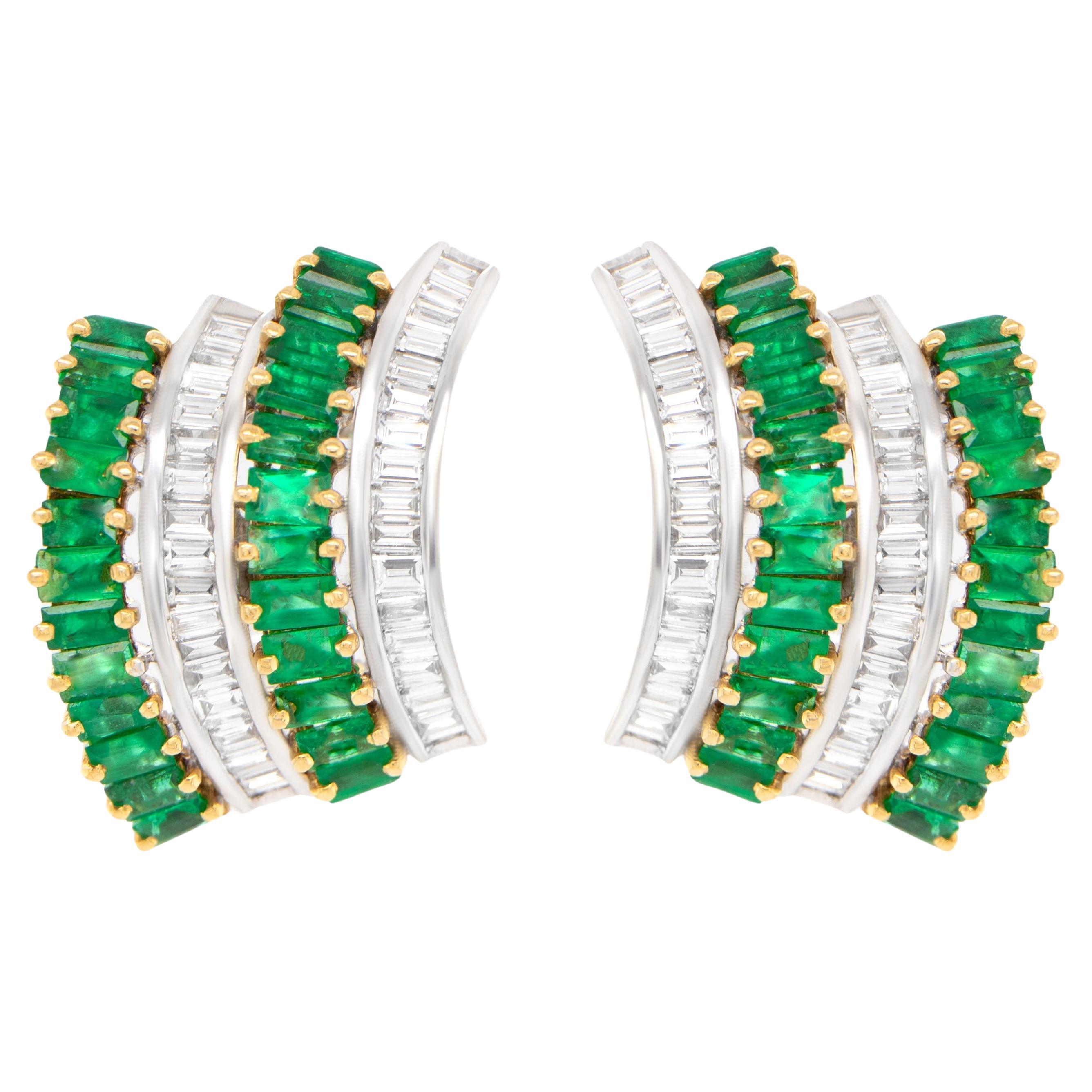 Emerald and Diamond Earrings Baguettes 6.45 Carats 18K Gold