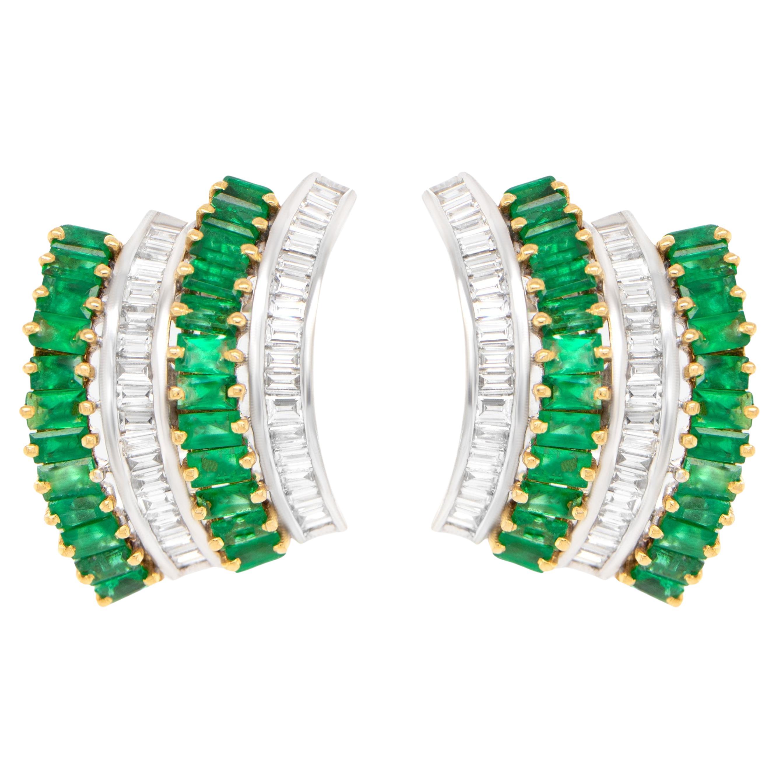 Emerald and Diamond Earrings Baguettes 6.45 Carats 18K Gold
